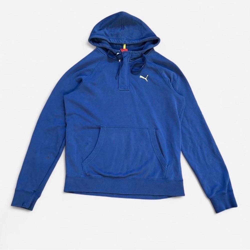 Puma Mens Royal Blue Hooded Quarter Zip Pullover Sweatshirt